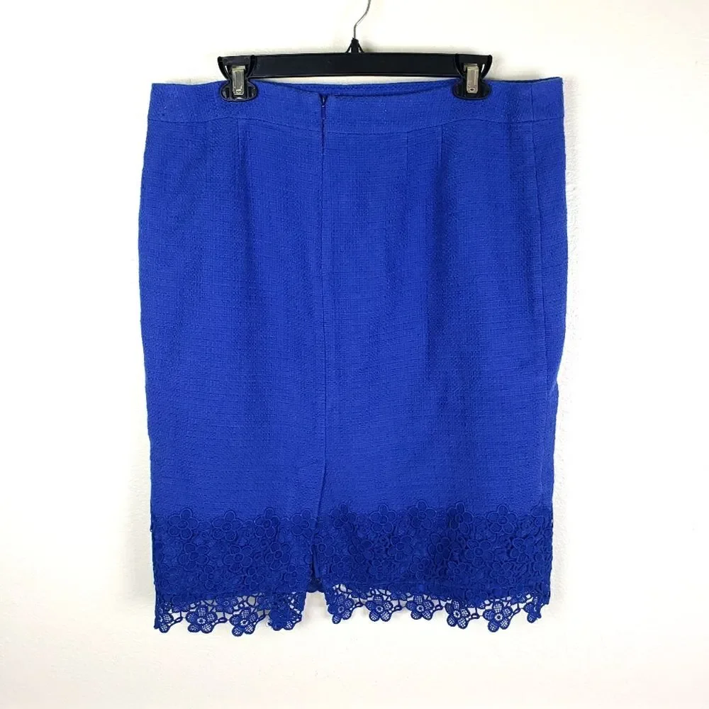 Women's Talbots Royal Blue Short Lace Cotton Blend Business Workwear Skirt Sz 14